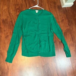 green size medium “caryn cardigan j. crew” button down soft cardigan 100% cotton